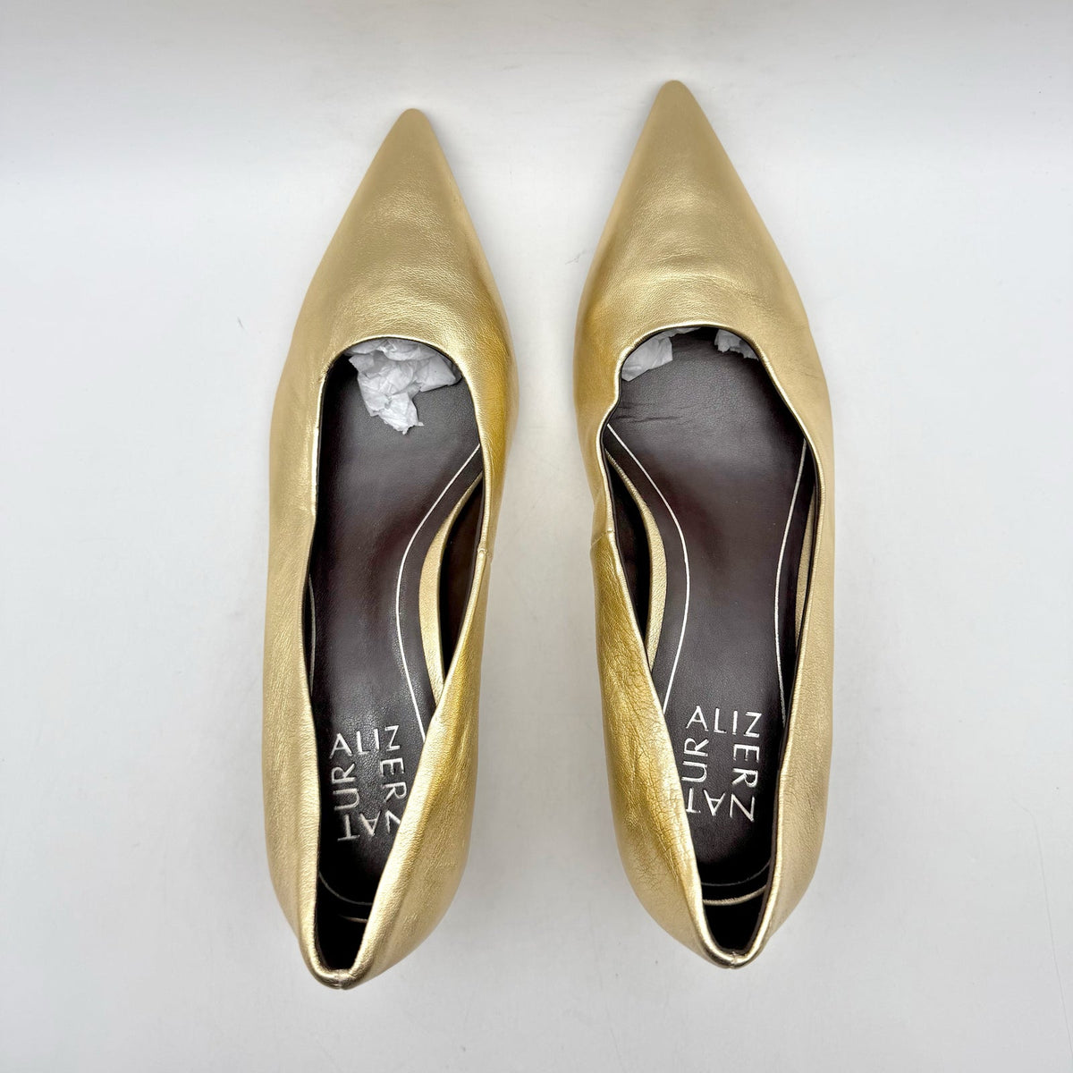 Naturalizer Womens Natalia Kitten Heels Size 7 WIDE EU 37 Gold Leather NWOB