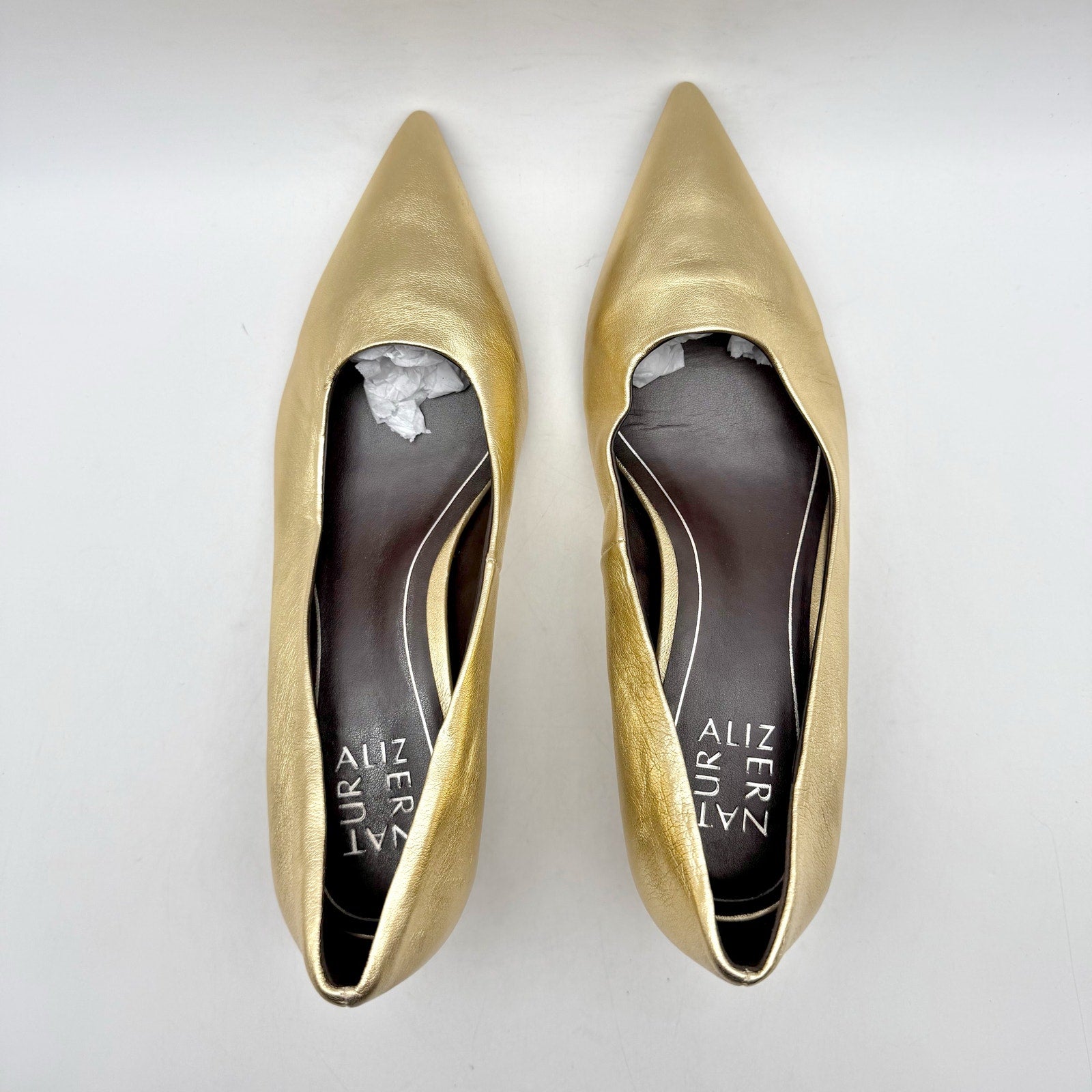 Naturalizer Womens Natalia Kitten Heels US 7 WIDE EU 37 Gold Leather NWOB