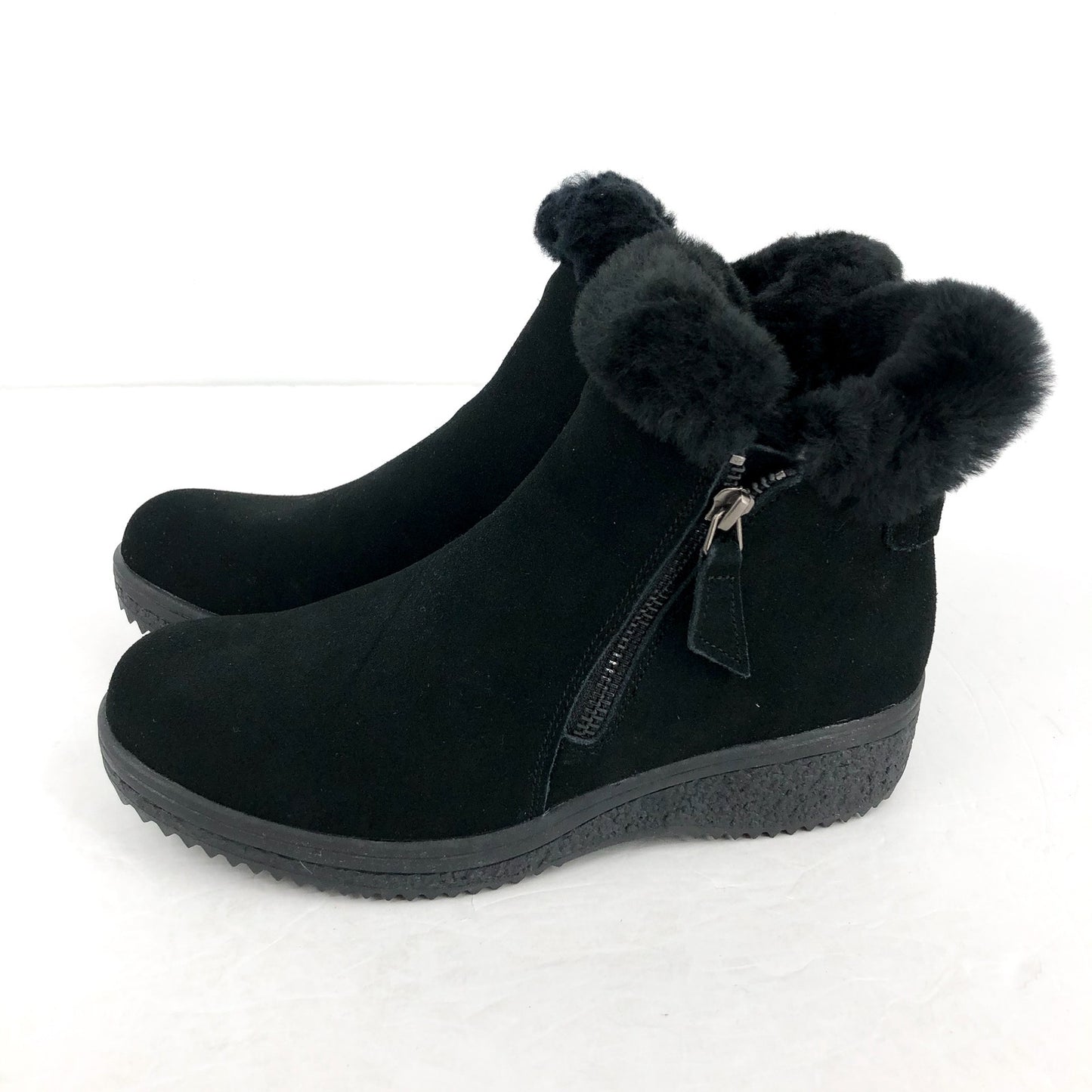Spring Step Women Republic Ankle Boot US 6.5-7 EU 37 Black Suede WP Faux Fur NIB
