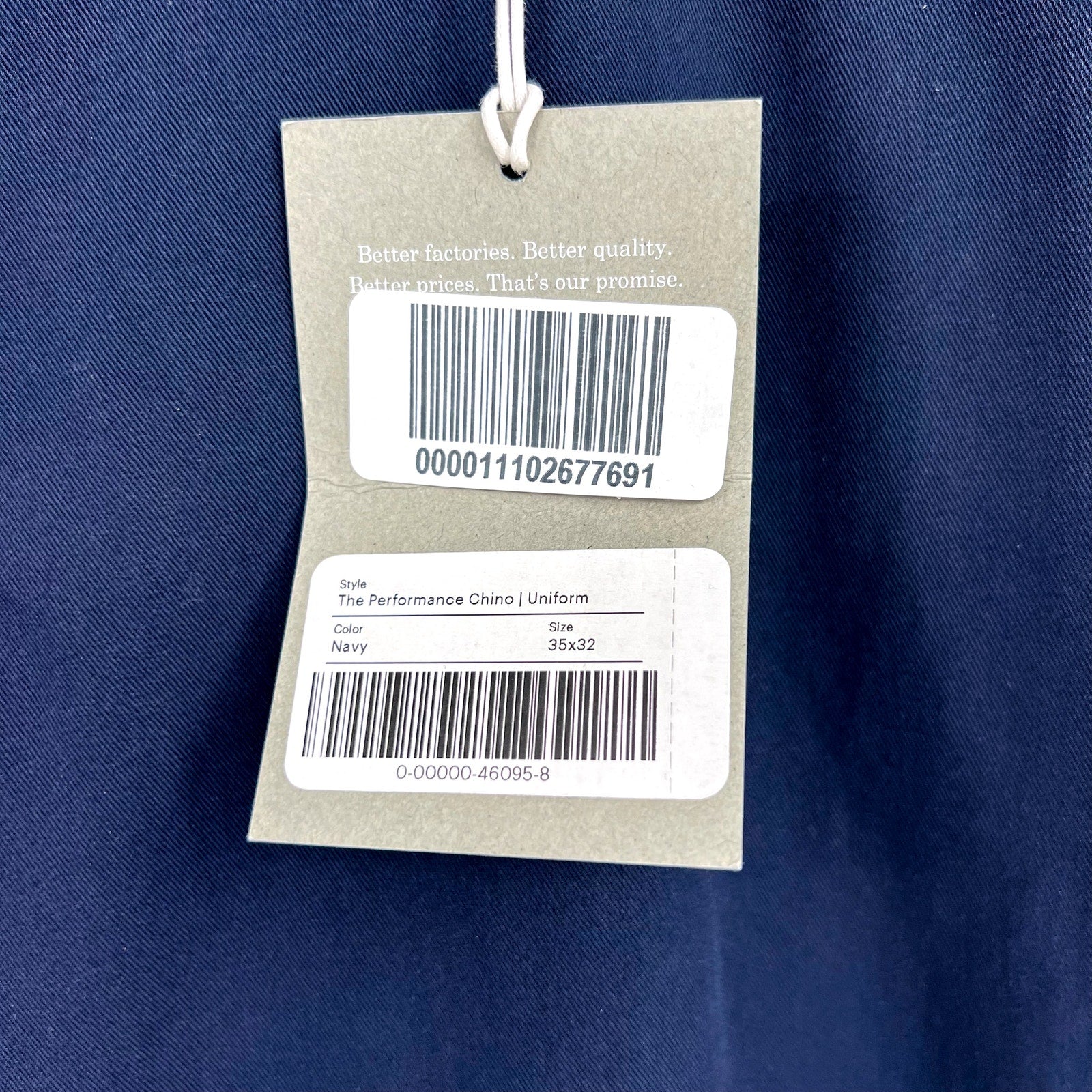 EVERLANE Uniform Mens Performance Chino Pants 35x32 Navy Blue Athletic Fit NWT