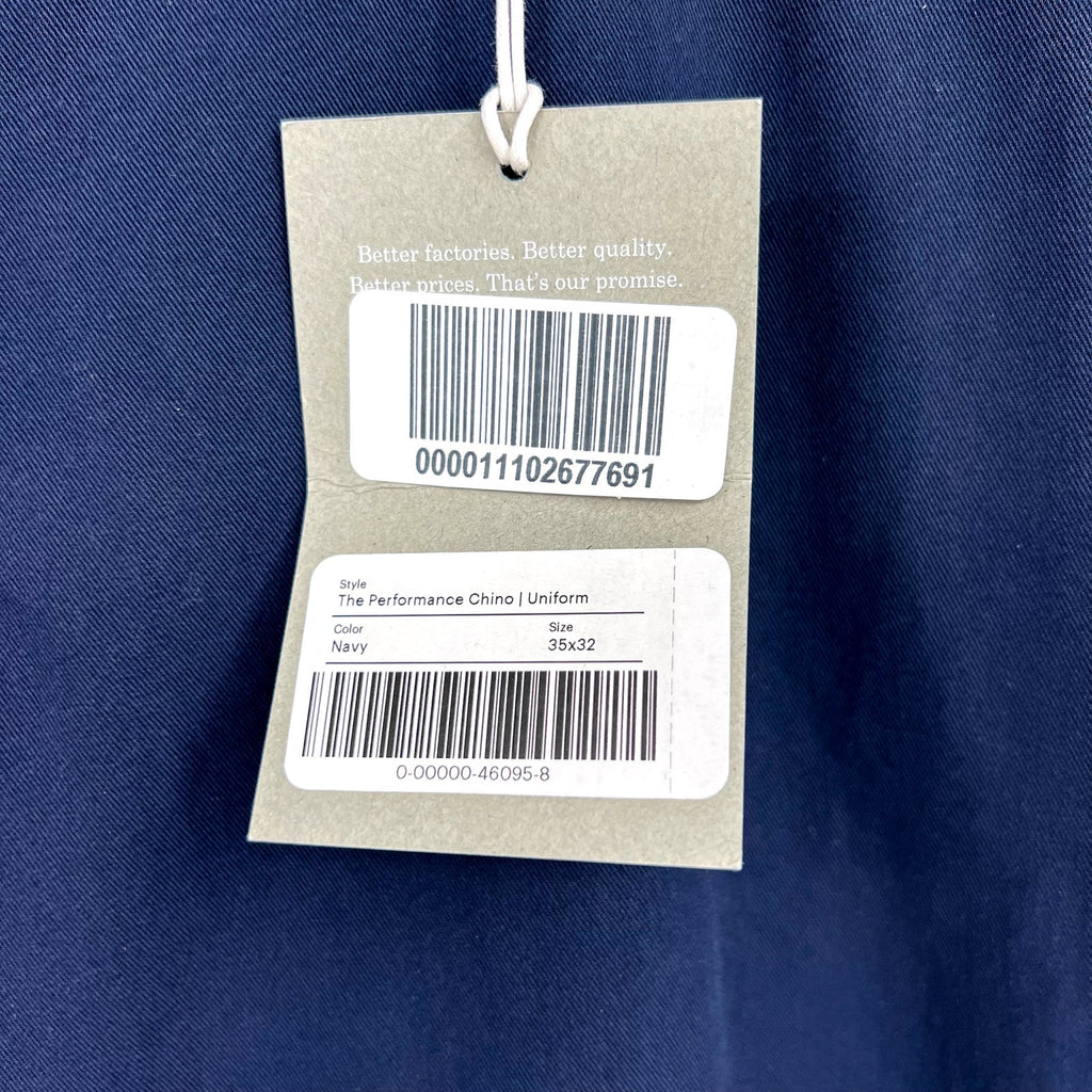 EVERLANE Uniform Mens Performance Chino Pants 35x32 Navy Blue Athletic Fit NWT