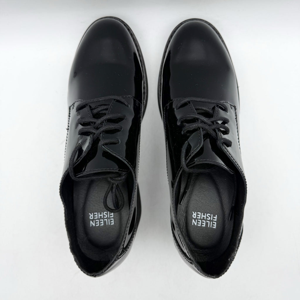 Eileen Fisher Womens Judd Derby Oxford Heel US 7.5 Black Patent Leather NWOB