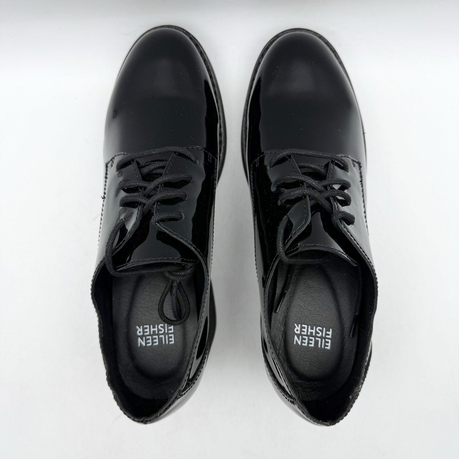 Eileen Fisher Womens Judd Derby Oxford Heel US 7.5 Black Patent Leather NWOB