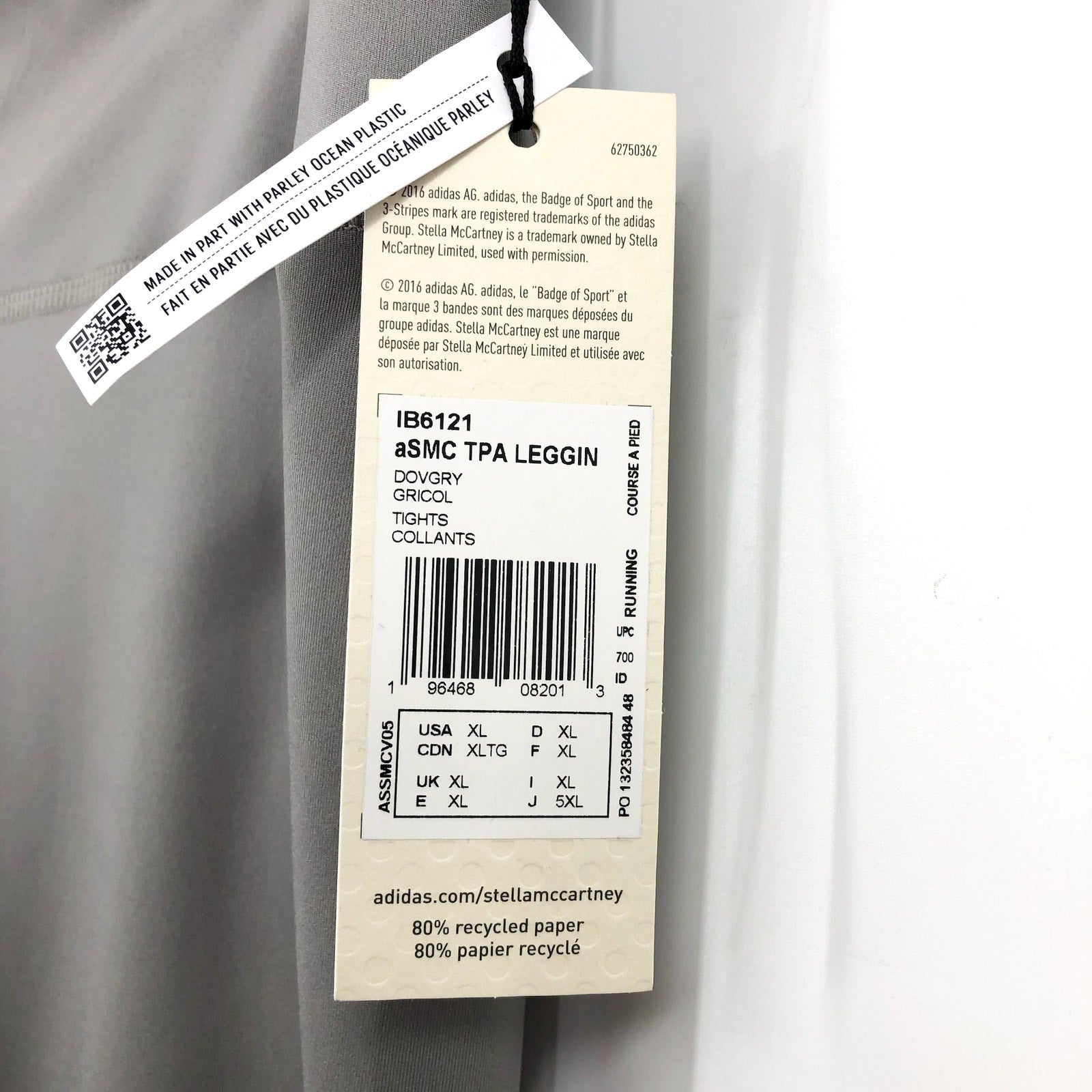 ADIDAS STELLA MCCARTNEY Womens Truepace Running Leggings XL Dove Grey NWT