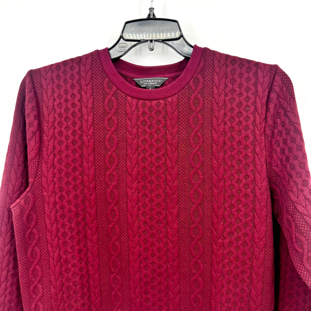 LIVERPOOL Men's Cable Knit Crew Neck Sweater Small Burgundy Red Jacquard NWT
