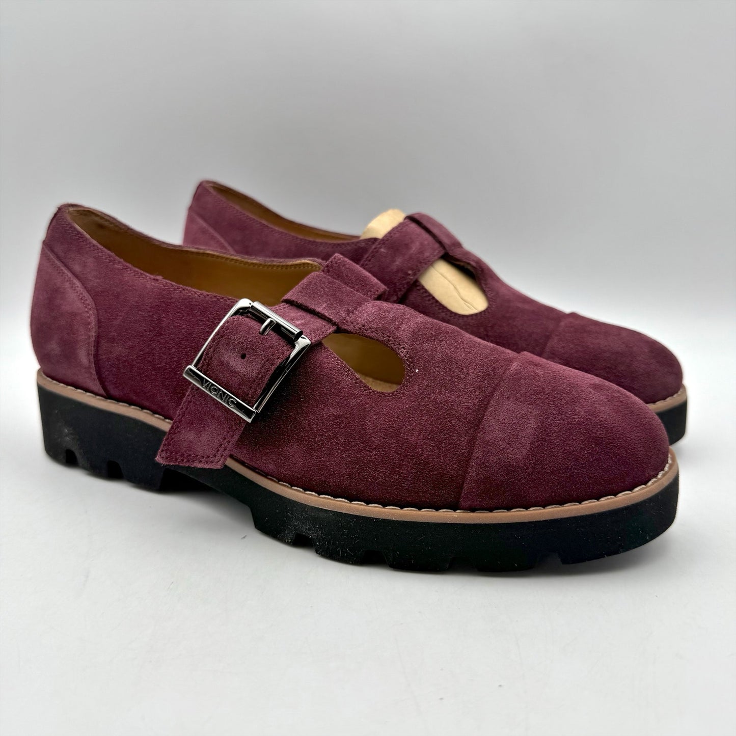 Vionic Womens Carmen Mary Jane Shoes US 6 Wide EU 36 Red Wine Suede NWOB