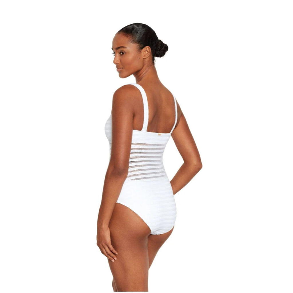 LAUREN RALPH LAUREN Ottoman One Piece Swimsuit Size 6 White Mesh Stripe NWT