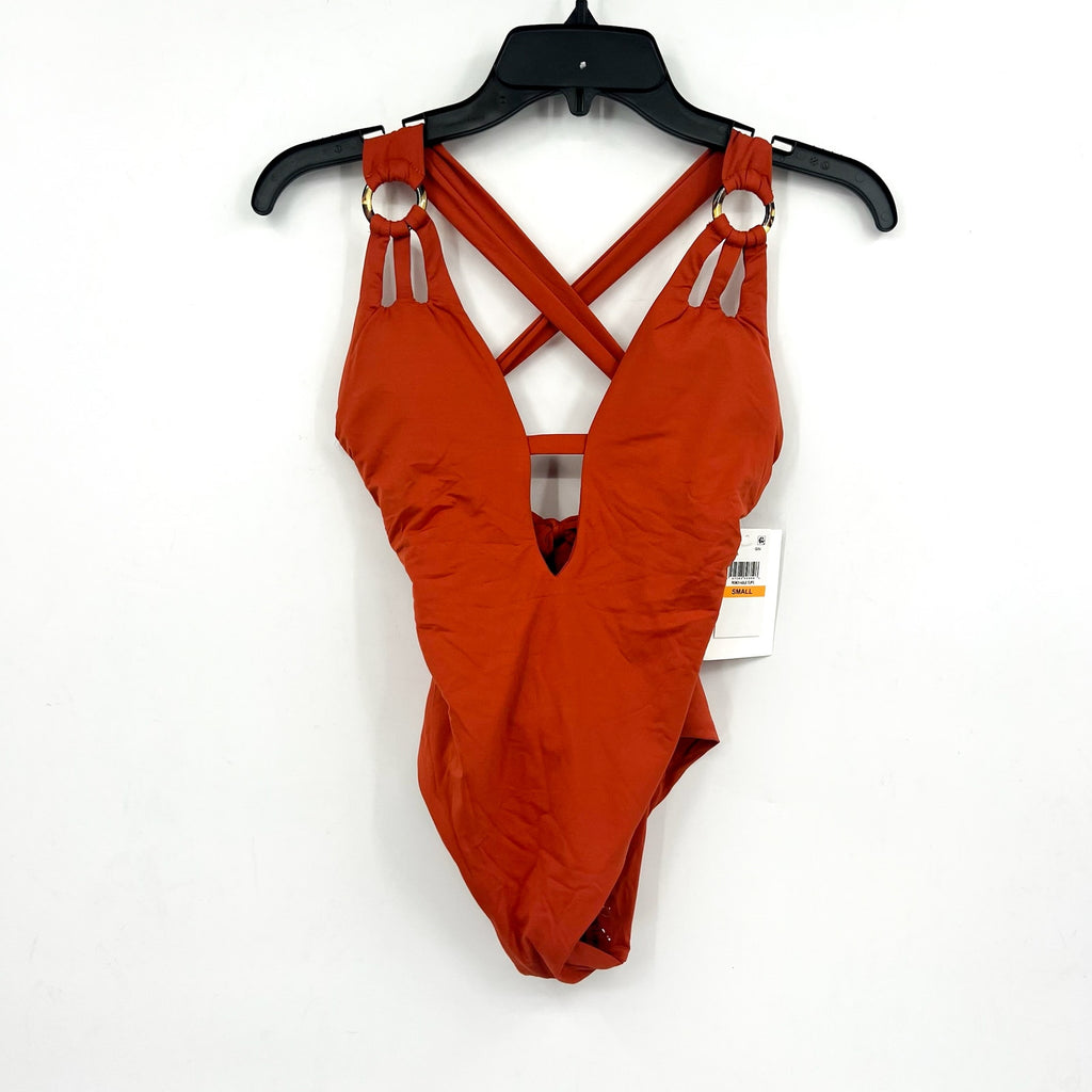 BECCA Womens Skylar Plunge One Piece Swimsuit Small Ginger Orange Color Code NWT