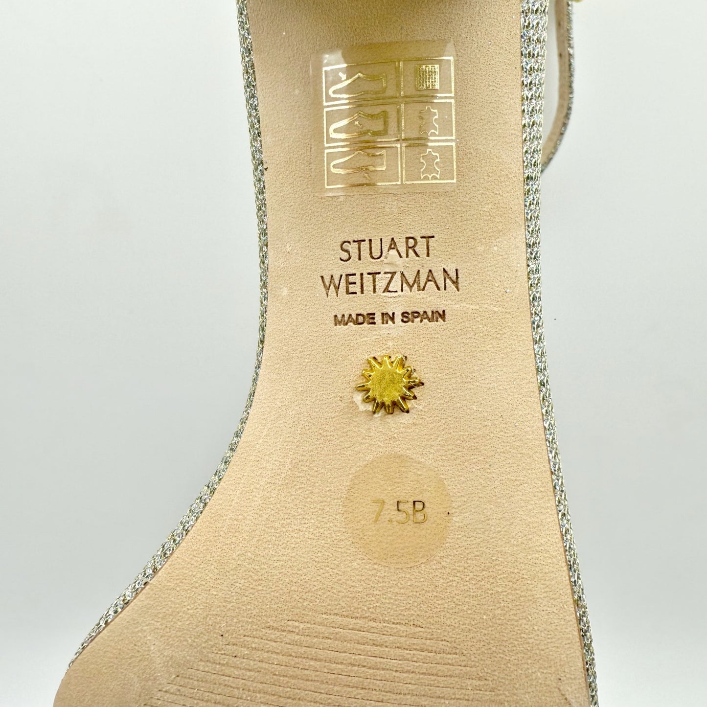 Stuart Weitzman Womens Nudistcurve 75 Block Heeled Sandal US 7.5 B Silver NIB