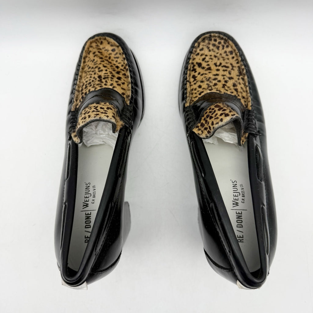 RE/DONE Womens Winsome Heel Loafers US 7 M Black Brown Calf Hair Leather NWOB