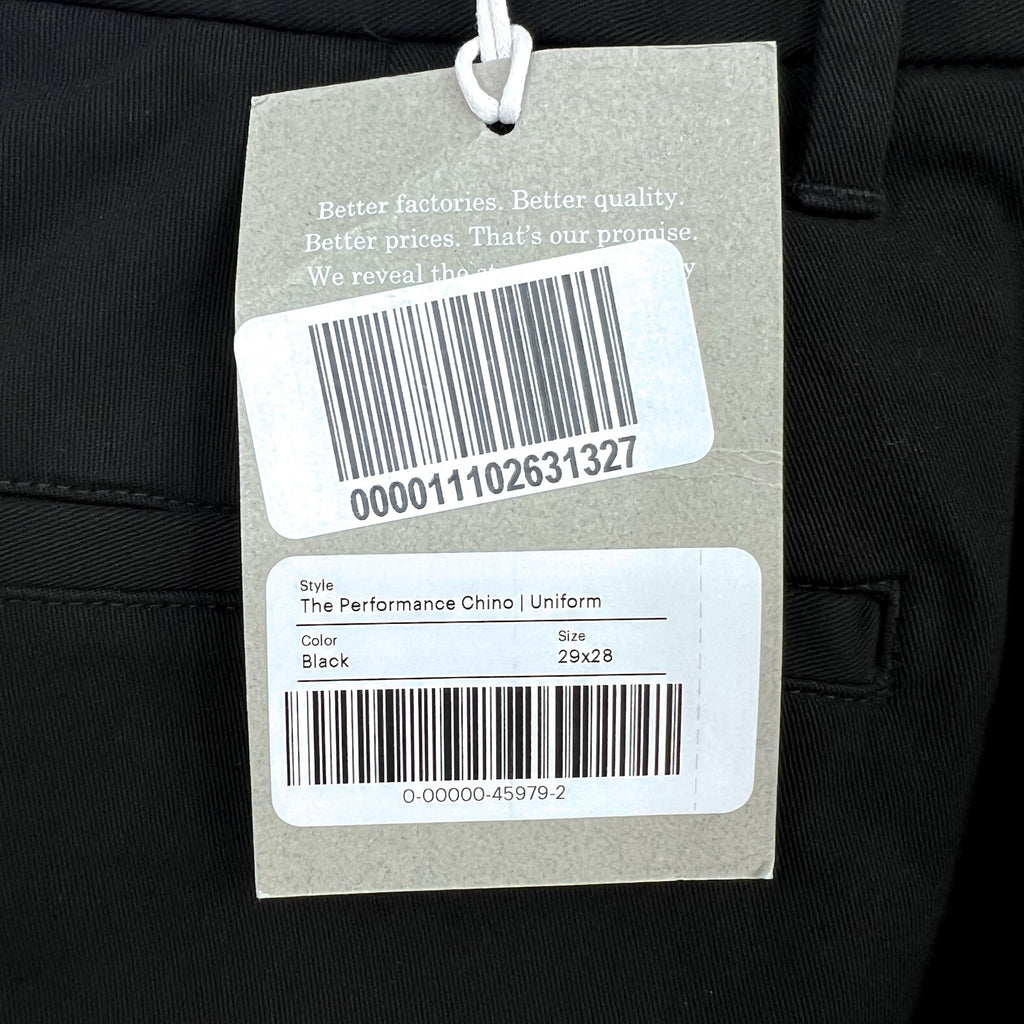EVERLANE Uniform Mens Performance Chino Pants 29x28 Black Athletic Fit NWT