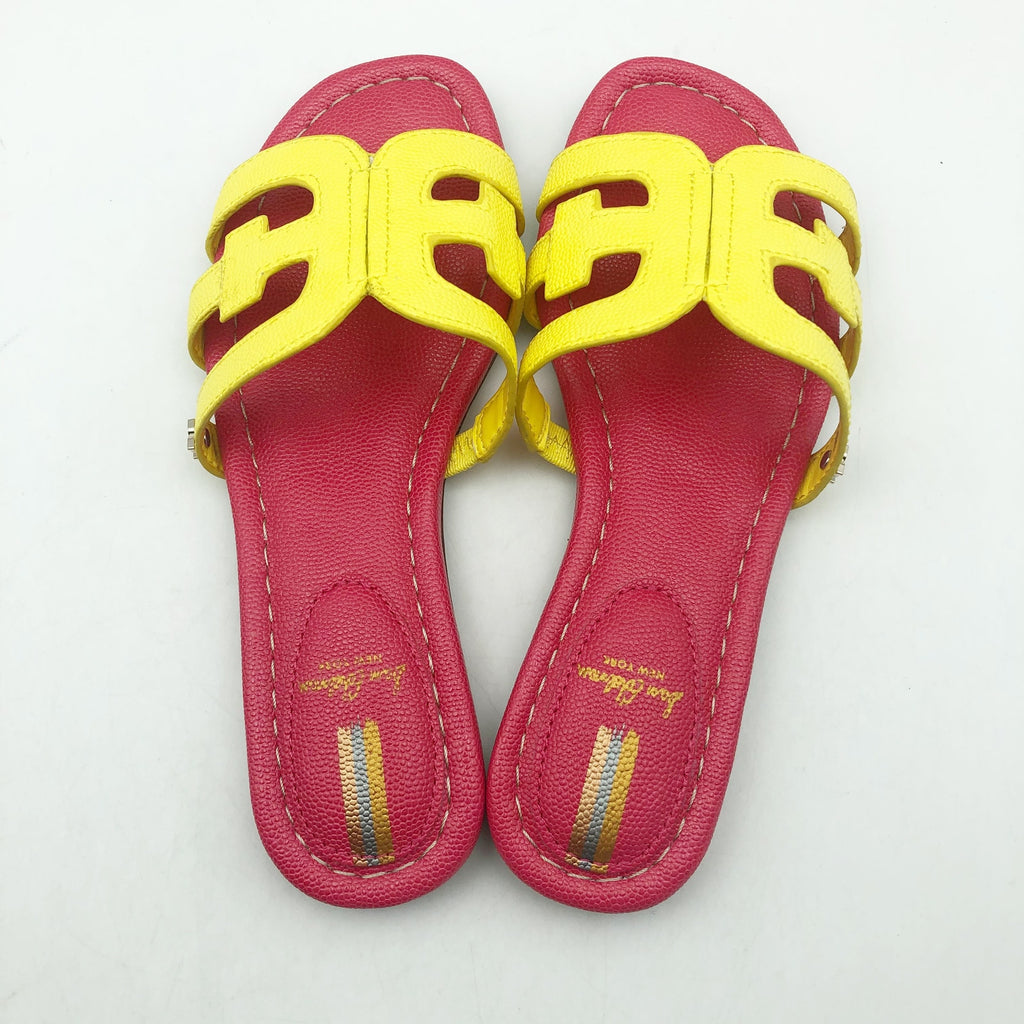 Sam Edelman Girls Bay Cut Out Slide Sandals Size 1 Pink Yellow Leather NIB