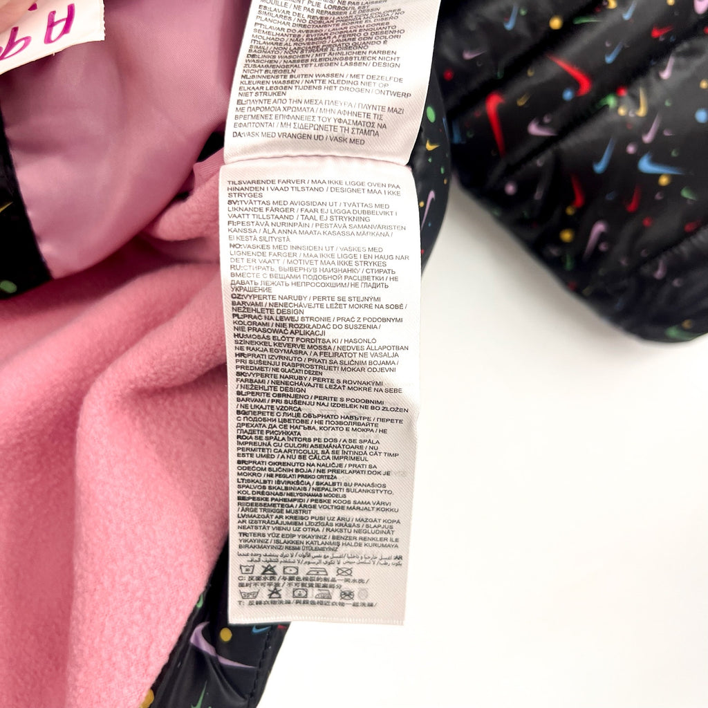NIKE Girl's Just Do It Printed Puffer Jacket Size 6X Black Confetti NWOT