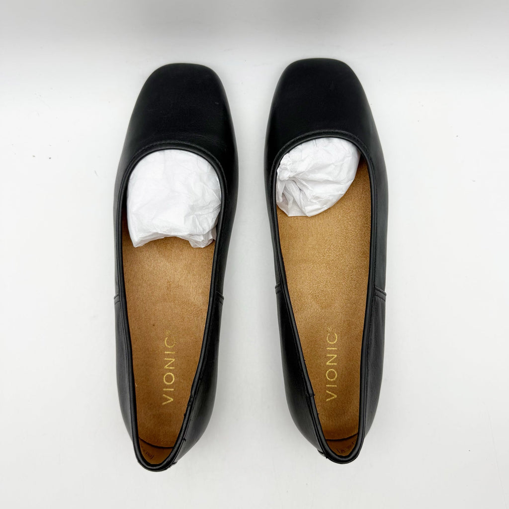Vionic Womens Orinda Skimmers Flats Size 8.5 WIDE Black Leather Slip On NIB
