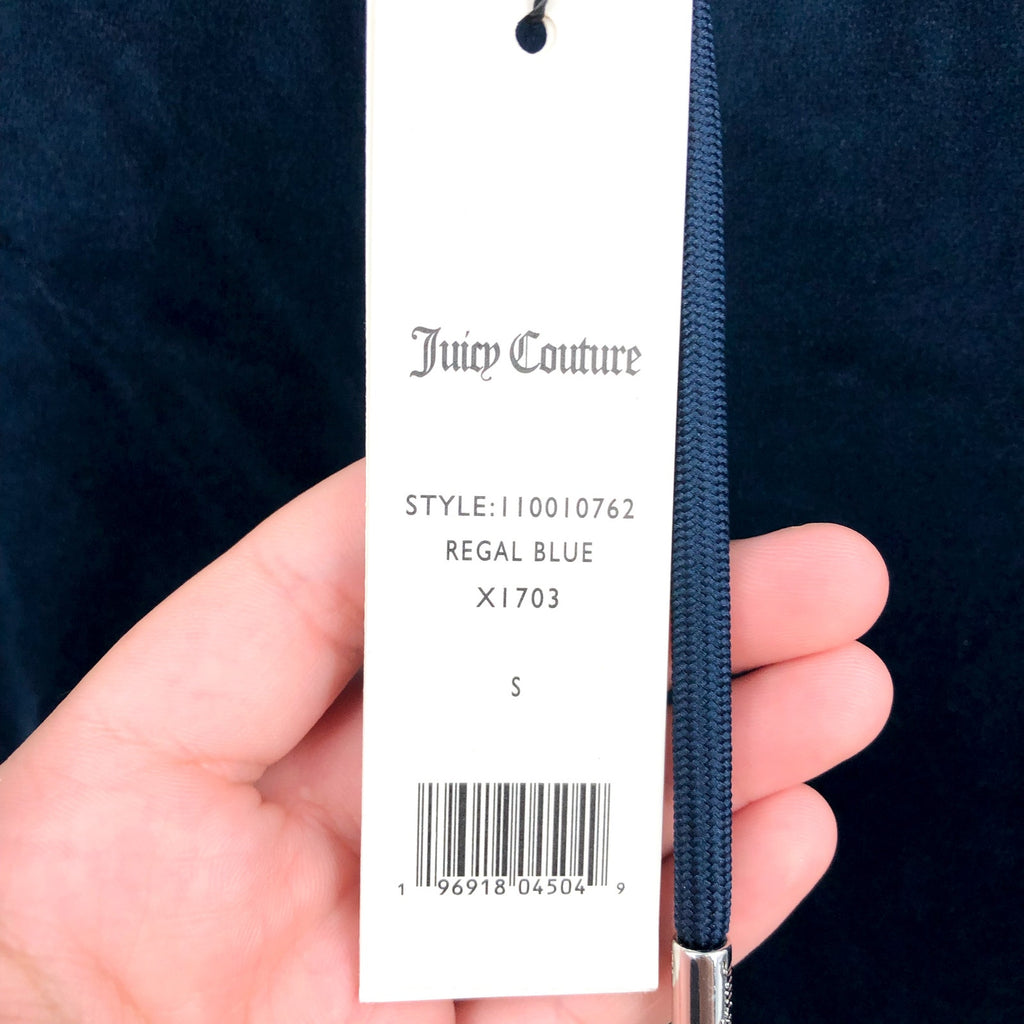 JUICY COUTURE Women's Velour Pants Small Regal Blue Straight Leg Rib Waist NWT