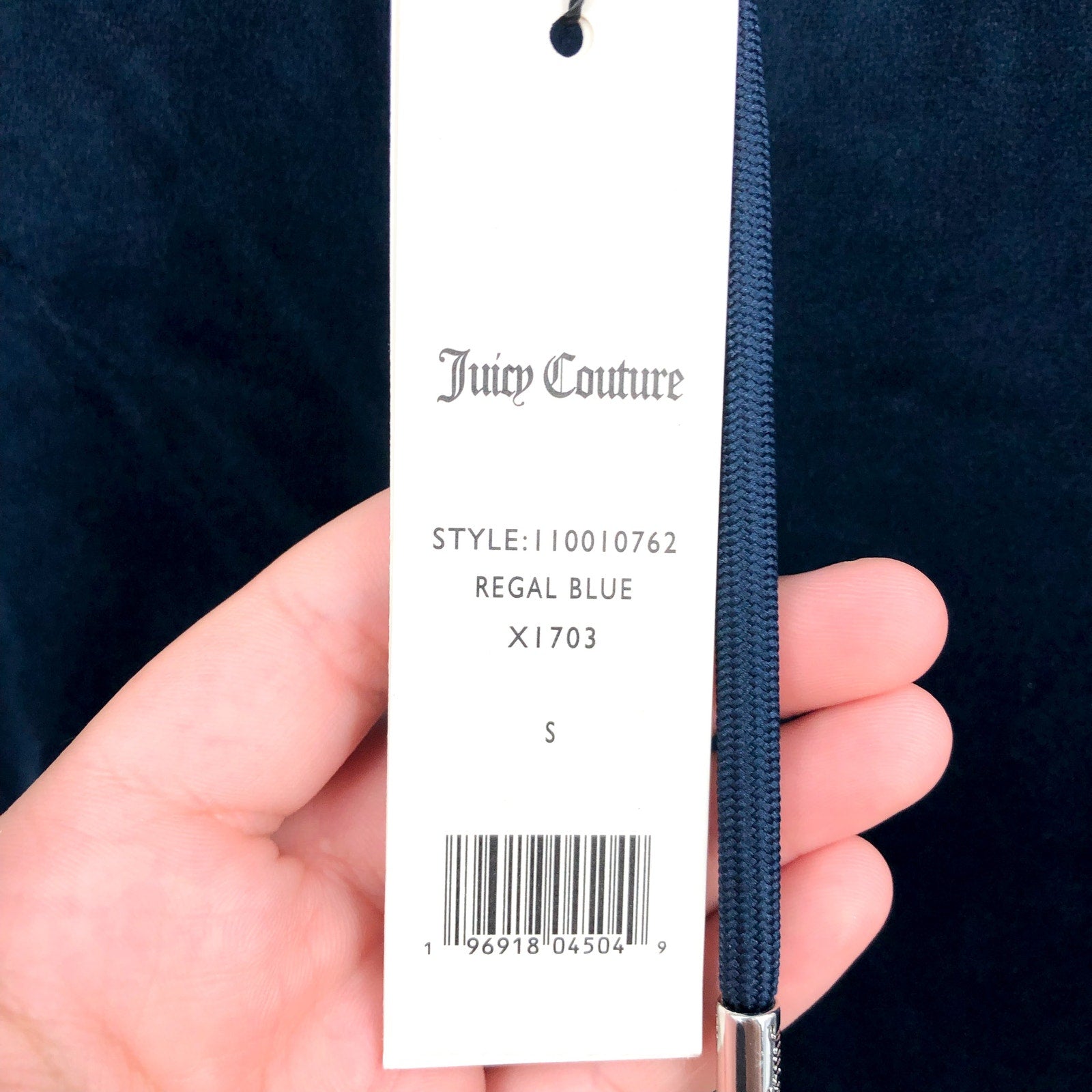 JUICY COUTURE Women's Velour Pants Small Regal Blue Straight Leg Rib Waist NWT