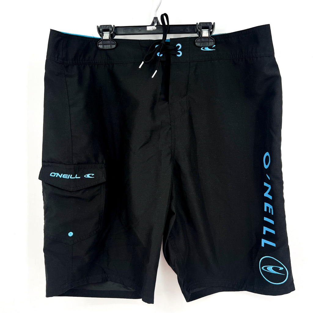 O'NEILL Mens Santa Cruz Solid 2.0 Boardshorts Size 36 Black Blue Drawstring NWOT