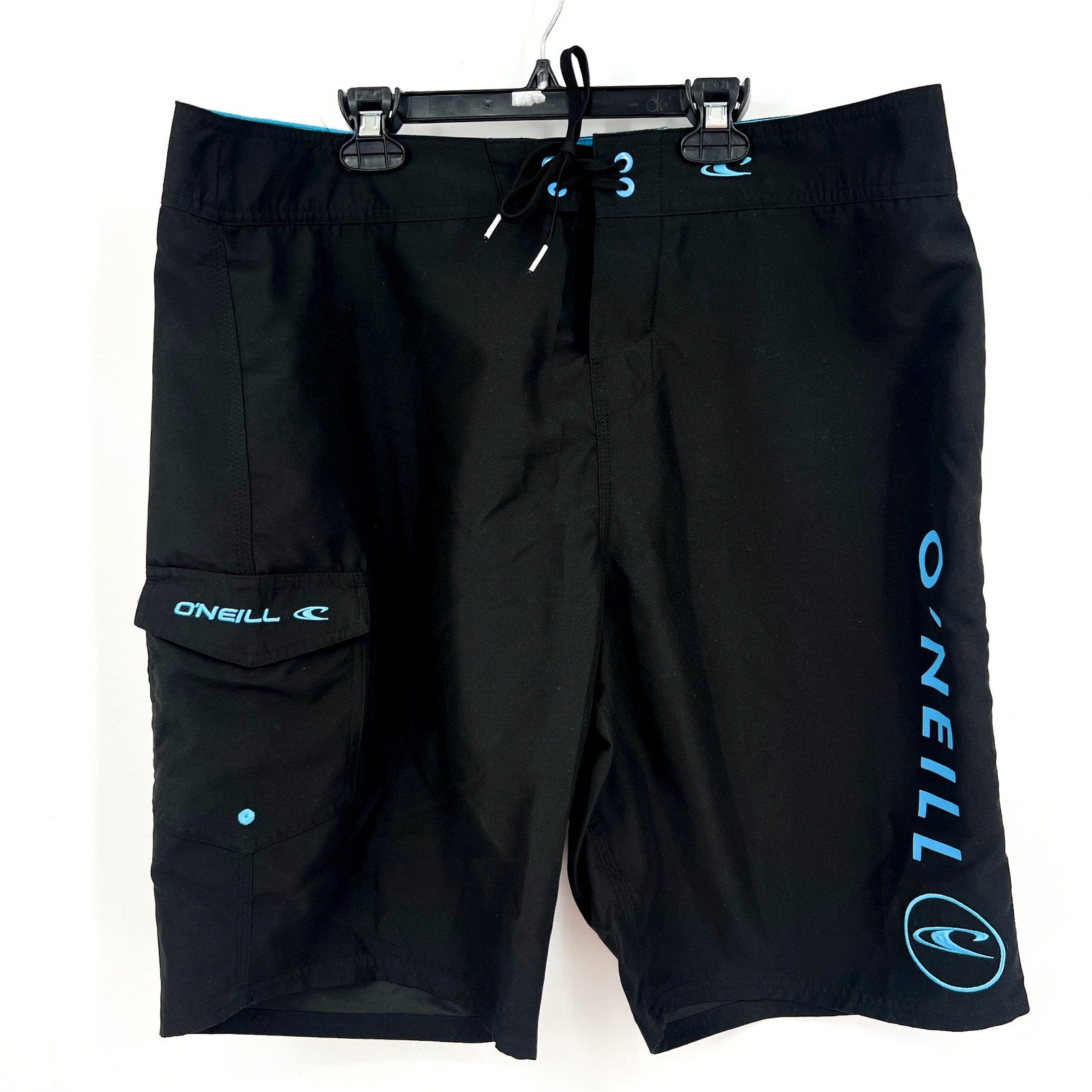 O'NEILL Mens Santa Cruz Solid 2.0 Boardshorts Size 36 Black Blue Drawstring NWOT