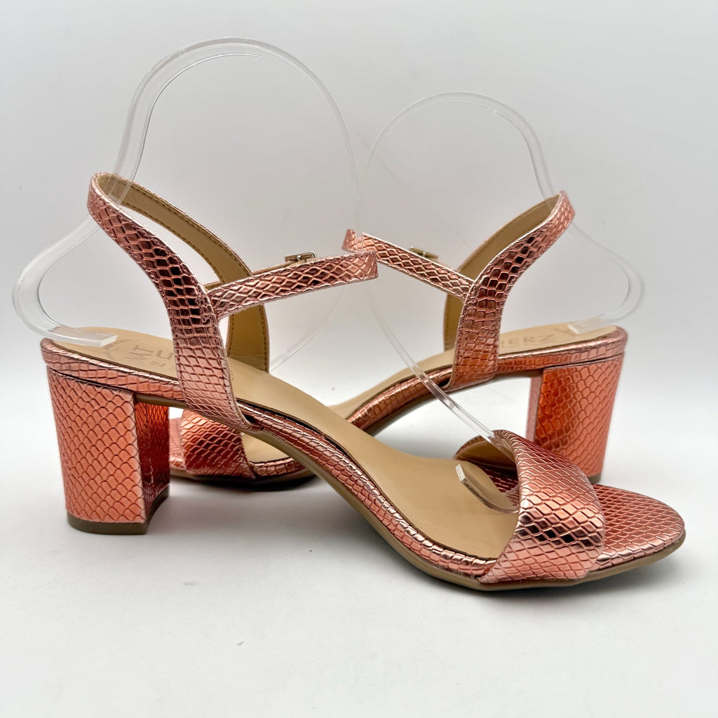 Naturalizer Womens Bristol Heel Sandal 8.5 Wide Orange Metallic Snake Print NWOB