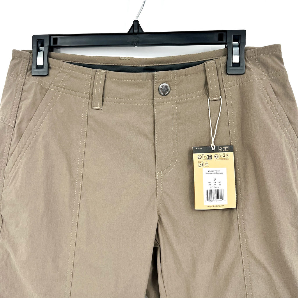 ROYAL ROBBINS Women's Discovery Bermuda Shorts Size 8 Falcon Brown NWT