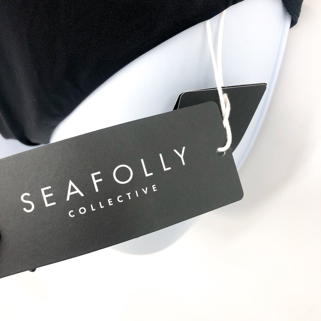 SEAFOLLY Collective Cross Back One Piece Swimsuit Size 6 Black Deep V Neck NWT