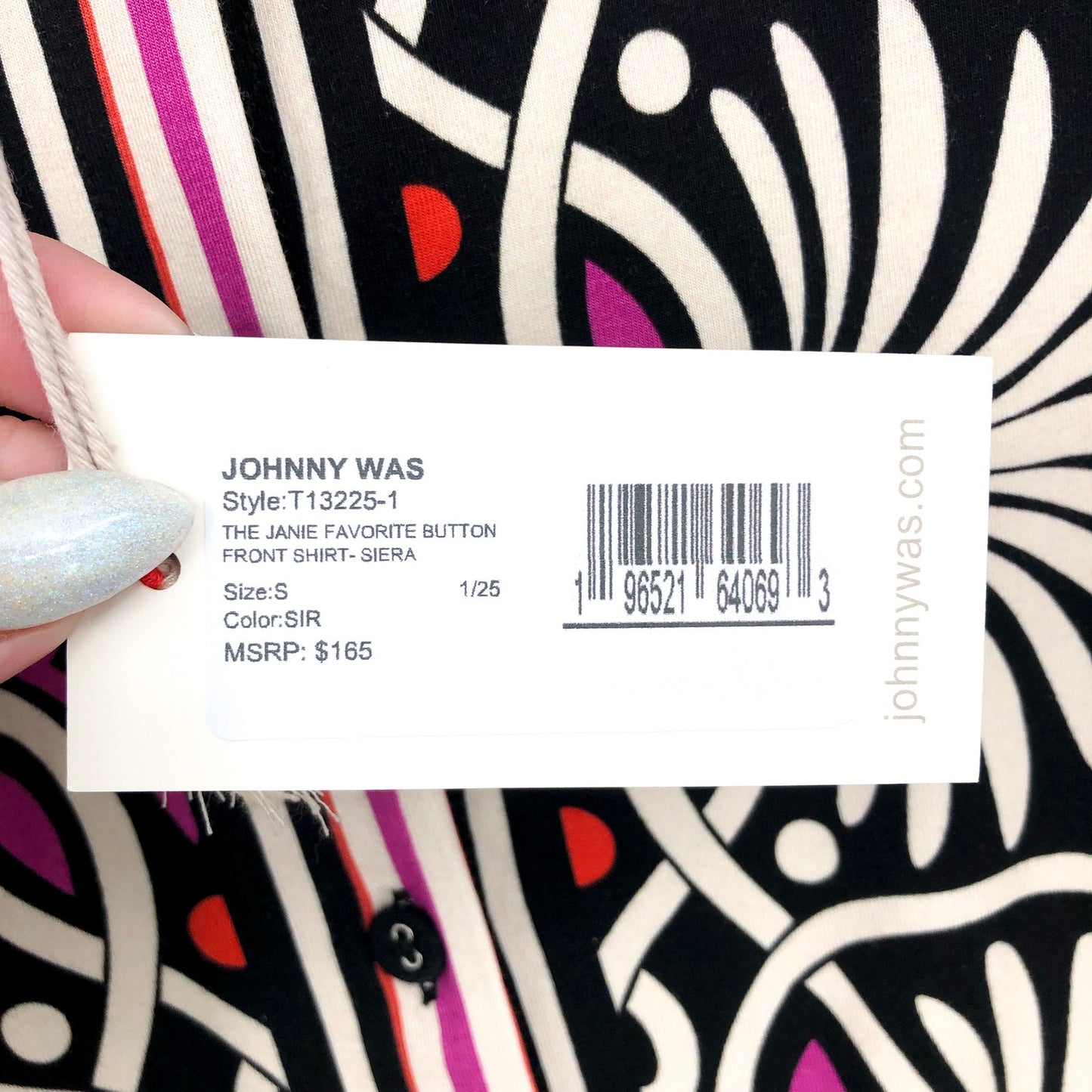 Johnny Was Womens Janie Favorite Button Front Shirt Small Black Print Siera NWT