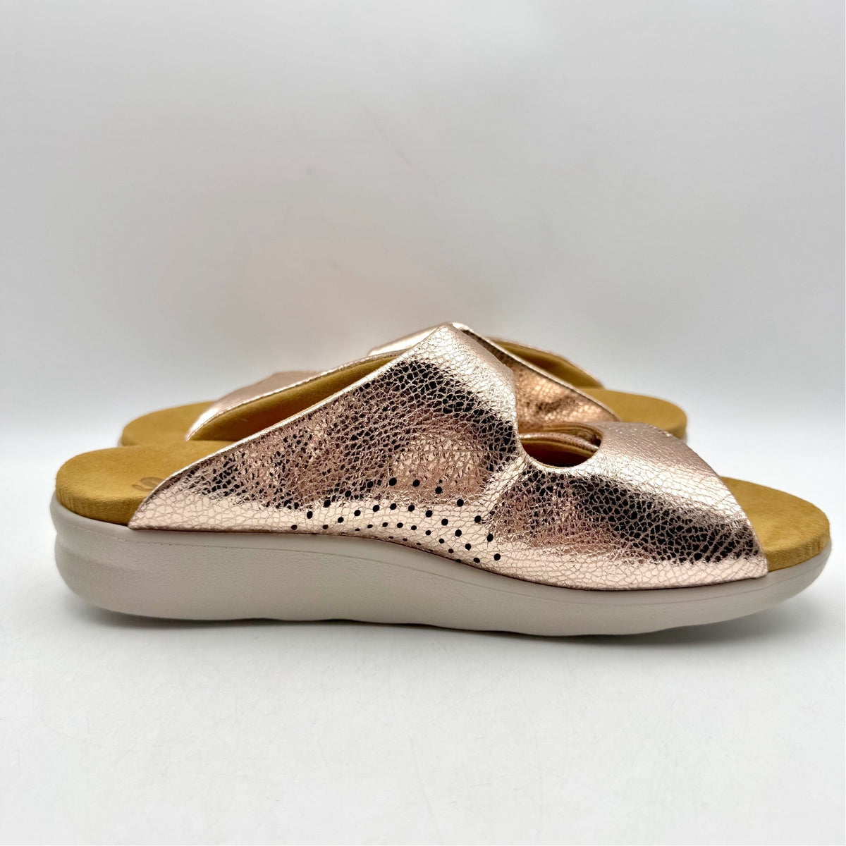 SAS Womens Cozy Adjustable Slide Sandals Size 9 Wide Pink Metallic Leather NIB