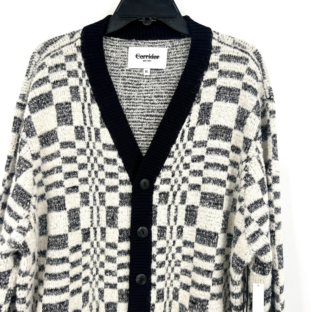 Corridor Mens Optic Alpaca Cardigan XL Black Check Print Sweater NH809 NWT
