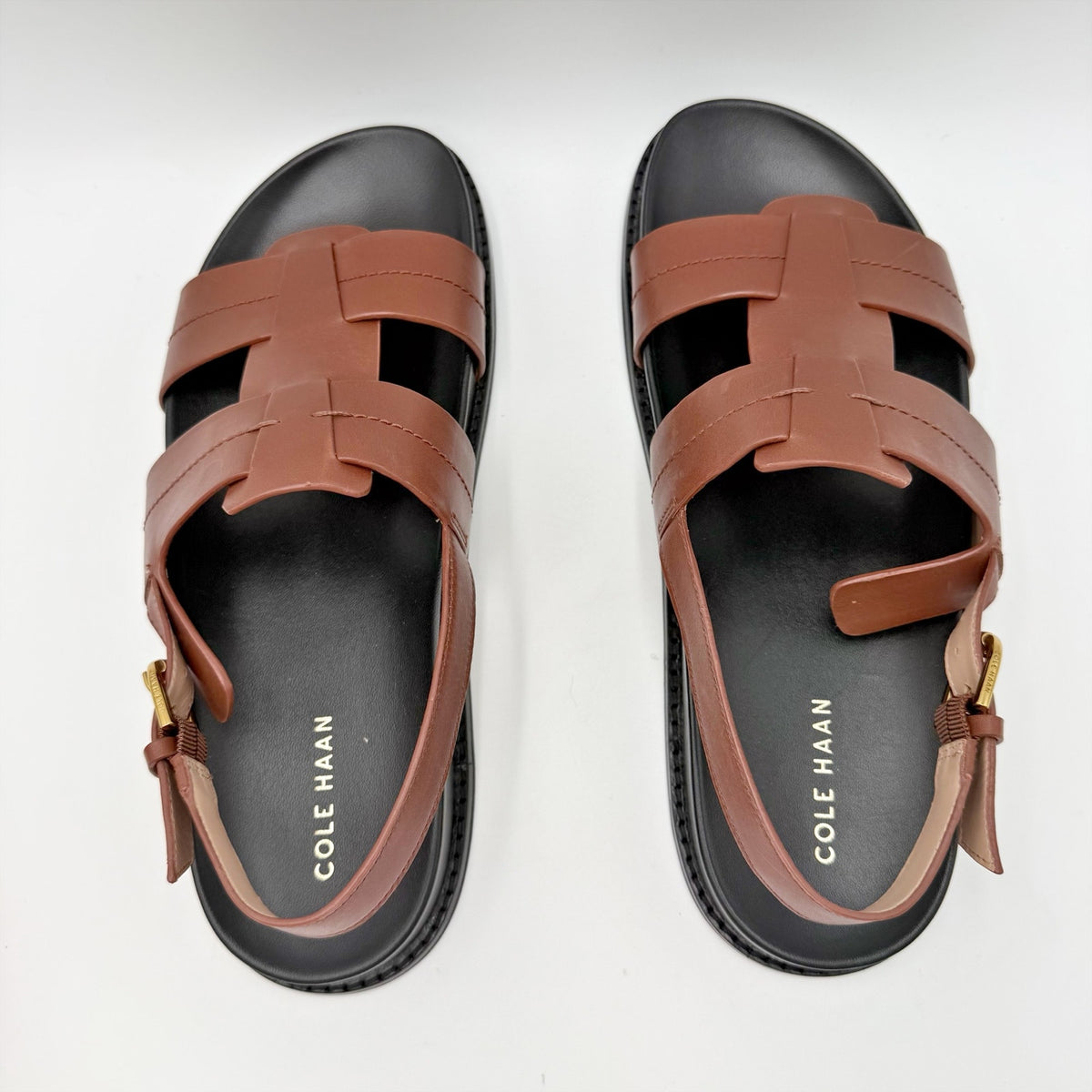 Cole Haan Womens Marlee Fisherman Sandals Size 8.5 Dark Cuoio Brown Leather NWOB