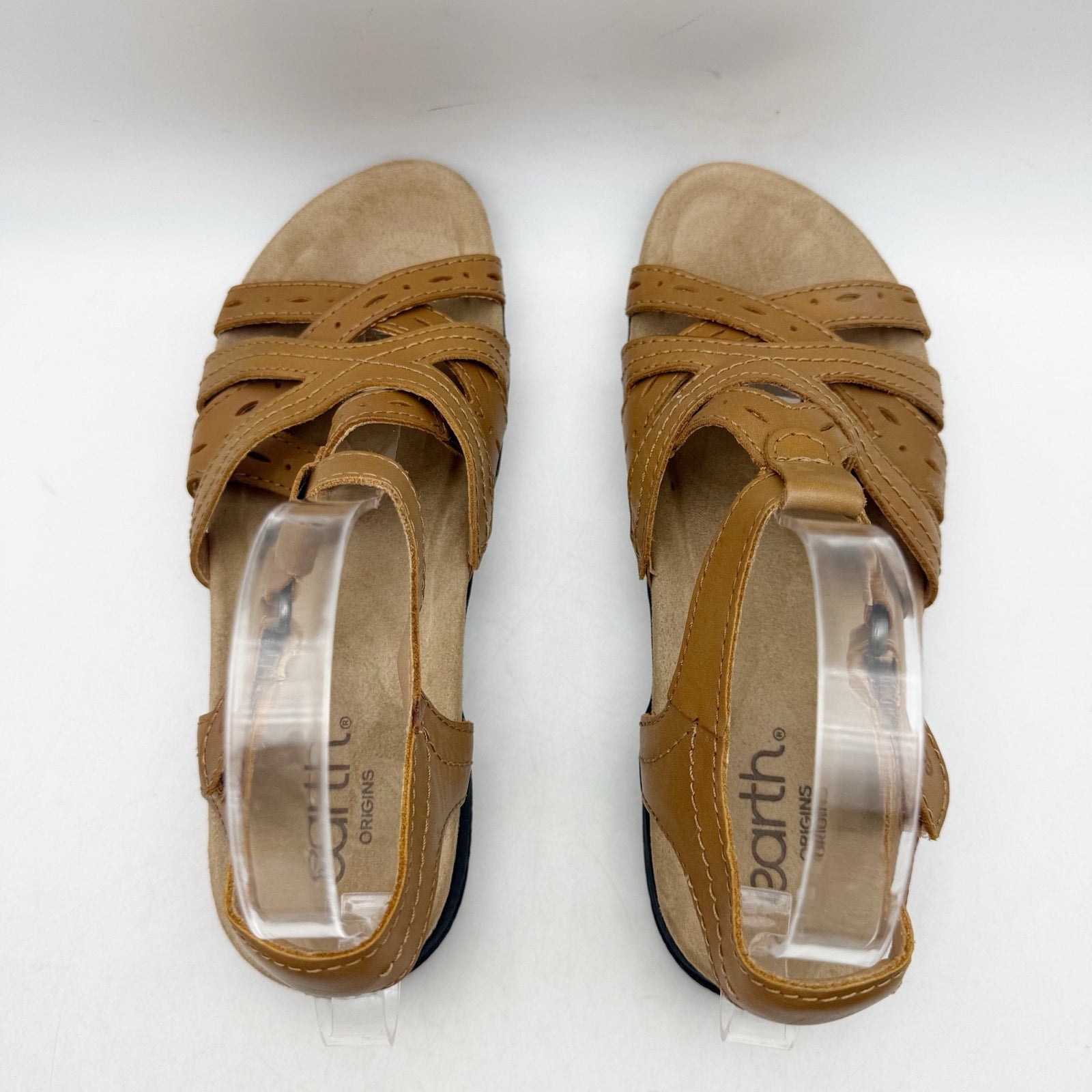 Earth Origins Womens Sellie Sandals Size 7 Brown Leather Criss Cross NWOB