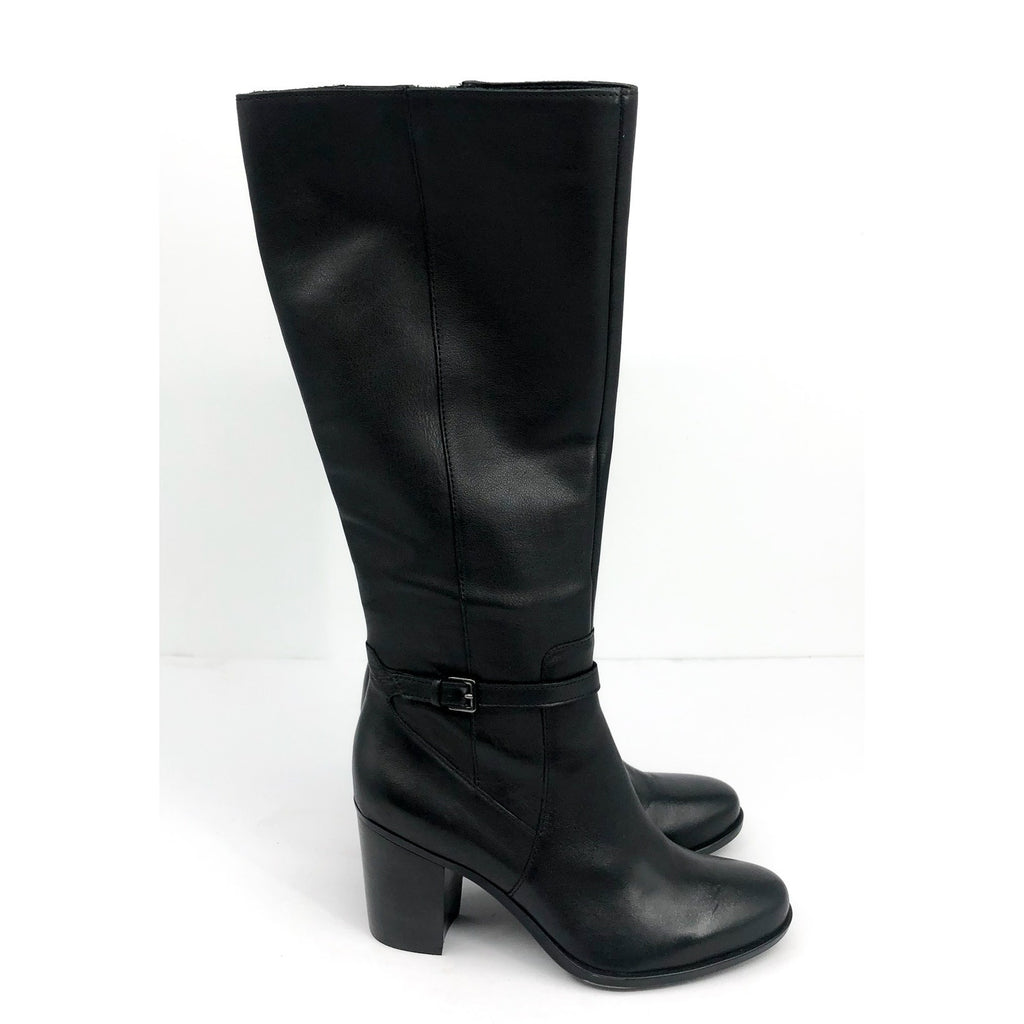 NATURALIZER Women's Kalina Boot 7.5 Wide WIDE CALF Black Leather Knee High NWOB