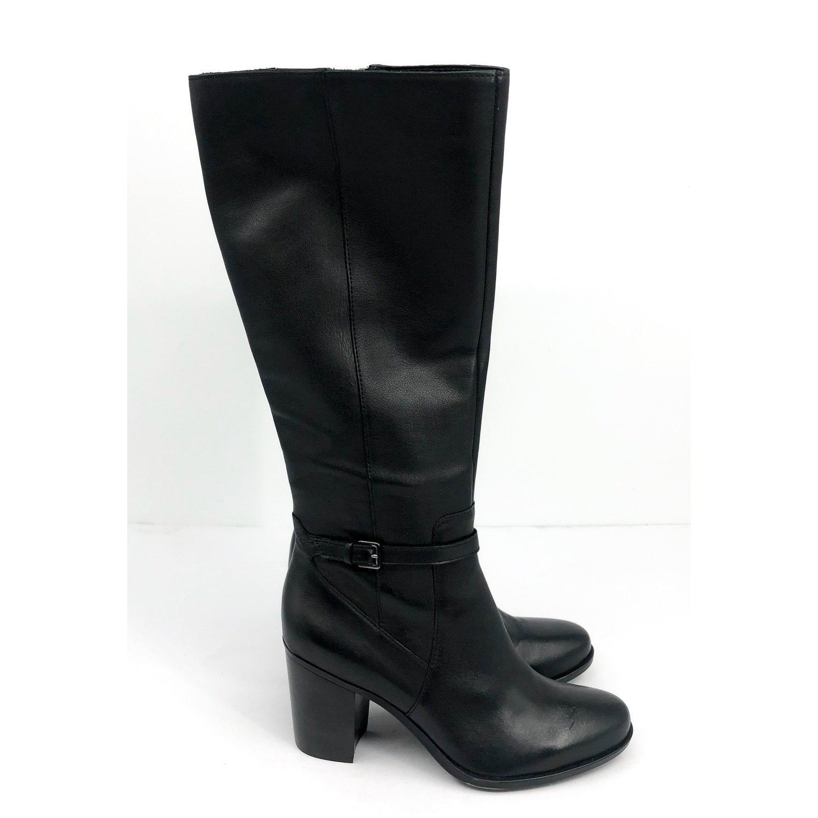 NATURALIZER Women's Kalina Boot 7.5 Wide WIDE CALF Black Leather Knee High NWOB