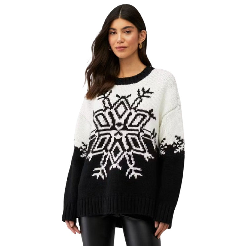 SHOW ME YOUR MUMU Stowe Sweater XS BLACK WHITE Snowflake Knit Crewneck NWOT
