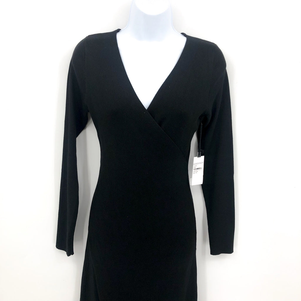 ASTR The Label Cross Front Slit Long Sweater Dress Large Black Knit VNeck NWT