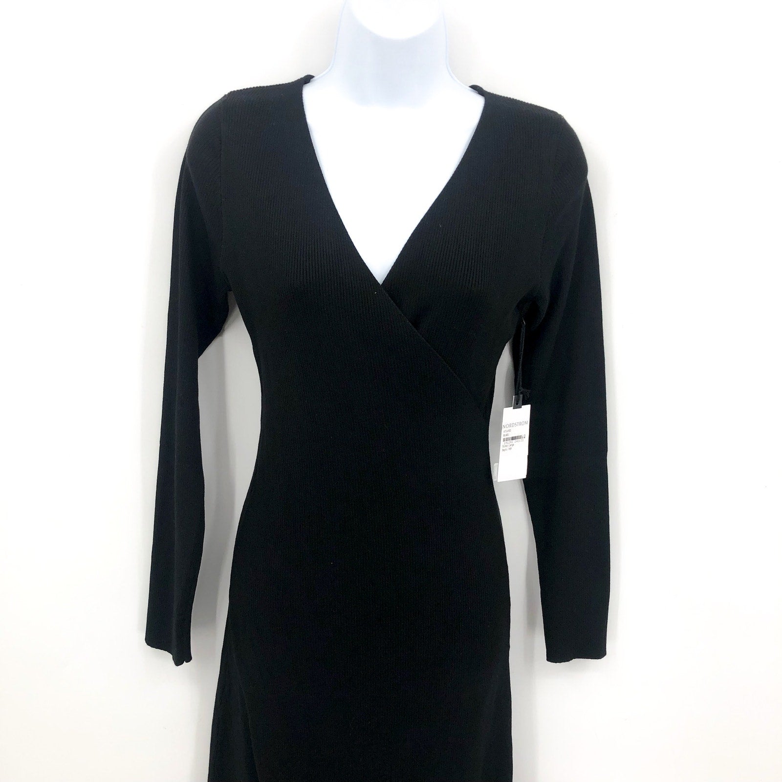 ASTR The Label Cross Front Slit Long Sweater Dress Large Black Knit VNeck NWT