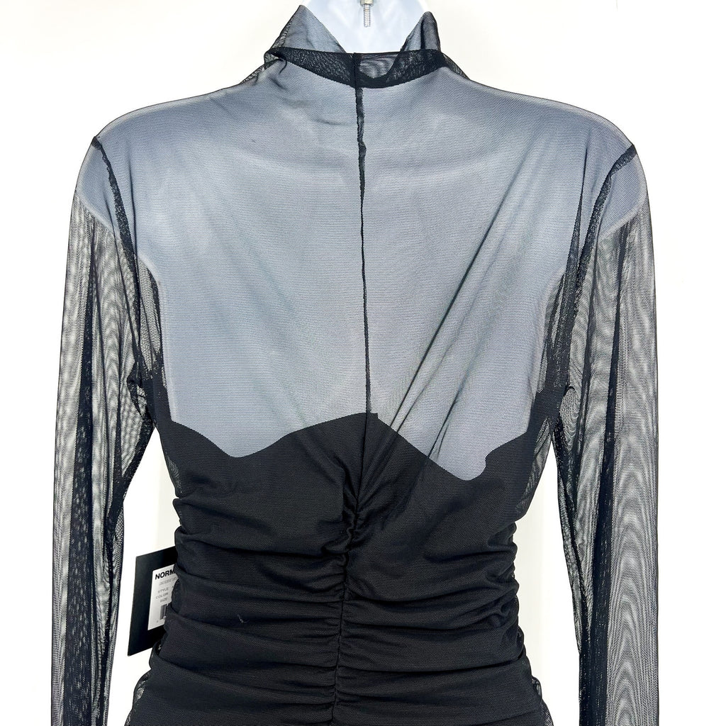 NORMA KAMALI Turtleneck Pickleball Dress Medium FR 38 Black Mesh Long Sleeve NWT