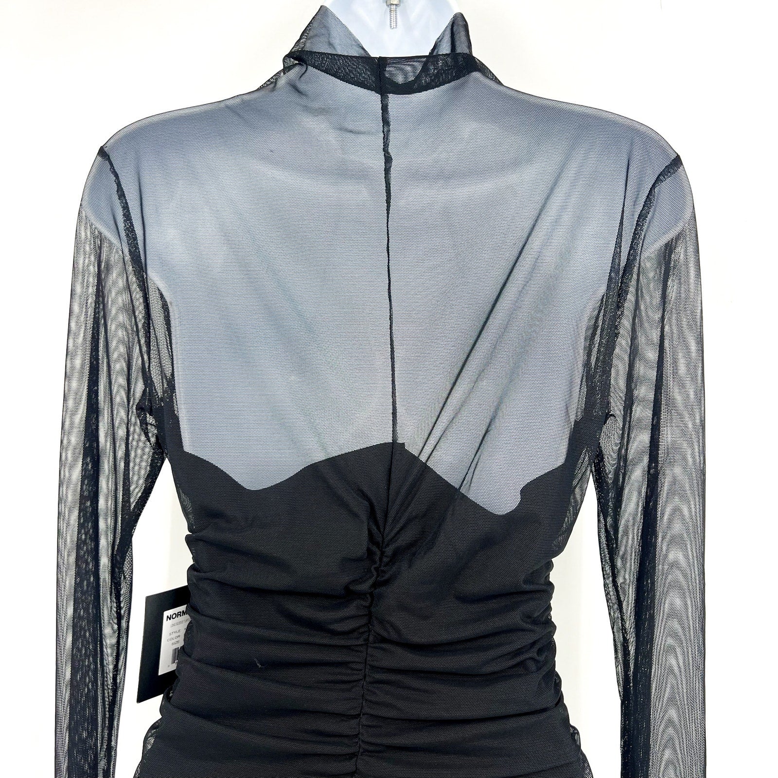 NORMA KAMALI Turtleneck Pickleball Dress Medium FR 38 Black Mesh Long Sleeve NWT