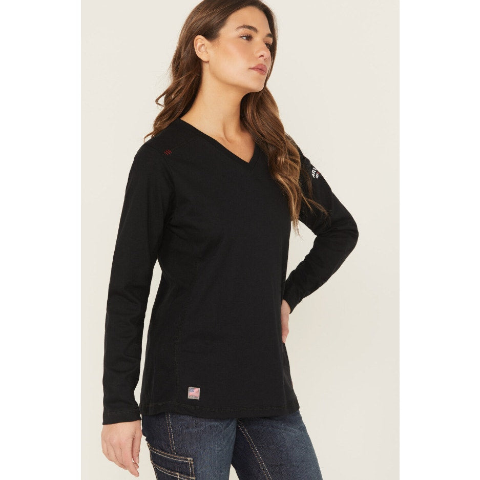 ARIAT Women's FR AC Long Sleeve Work Shirt XXL Black Knit V Neck NWOT