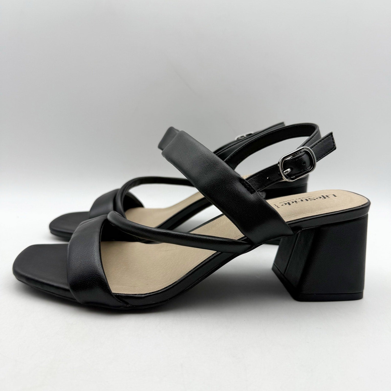 LifeStride Womens Celia Slingback Heeled Sandals US 8.5 Wide Black NWOB