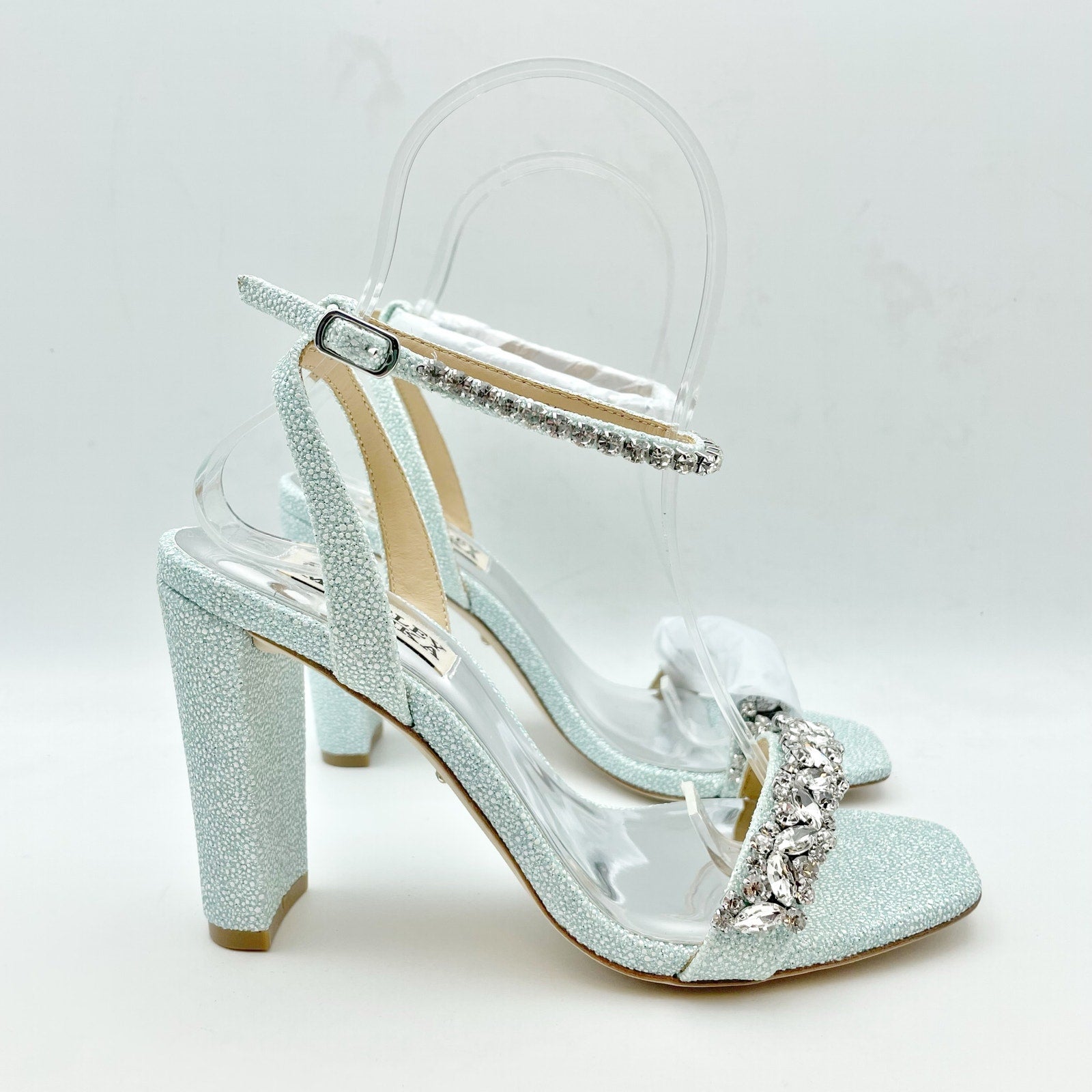 BADGLEY MISCHKA Womens Tasmine Tall Evening Sandals US 6.5 Blue Crystals NIB
