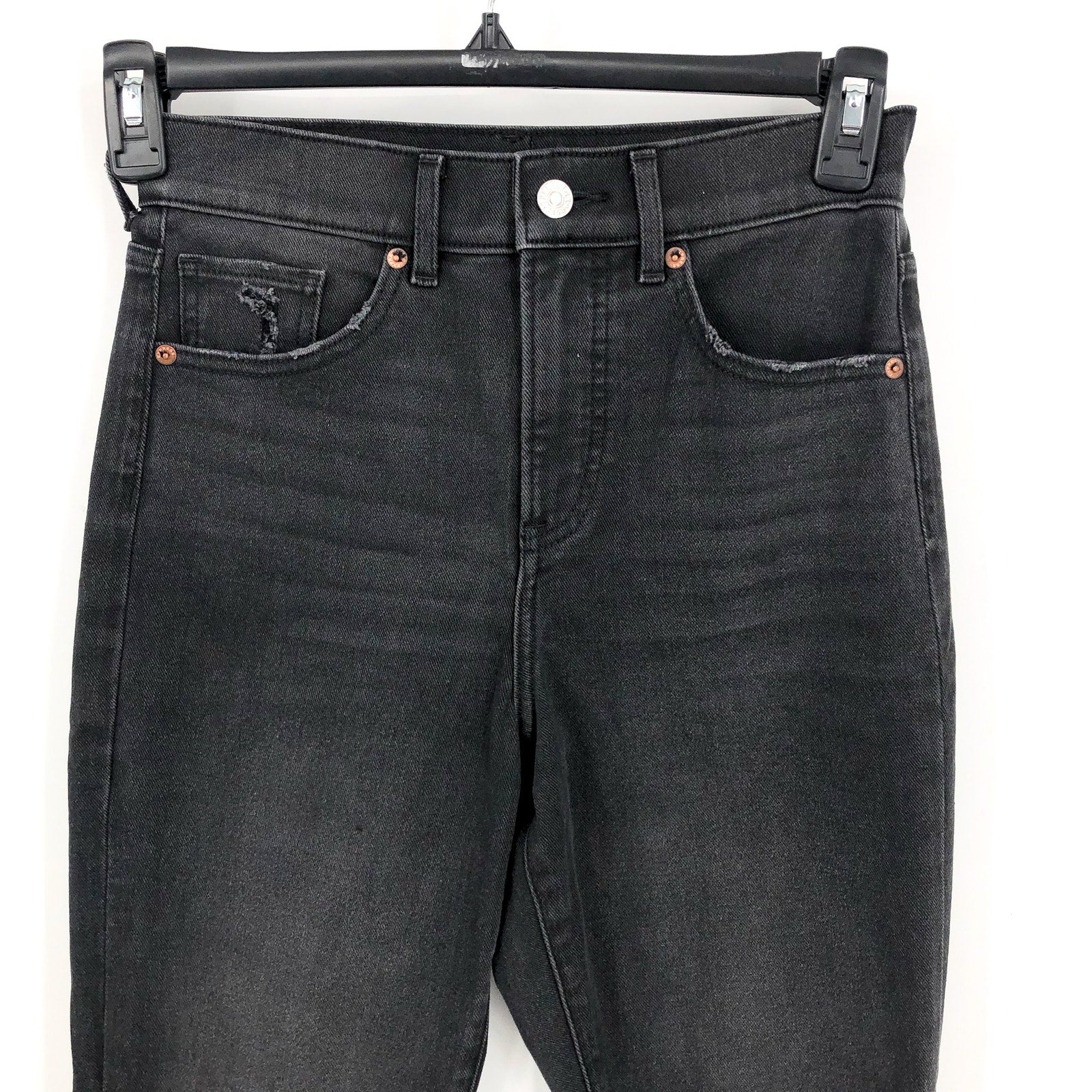 EXPRESS Women's High Waist Ripped 90s Bootcut Jeans Size 0R Black Stretch NWOT