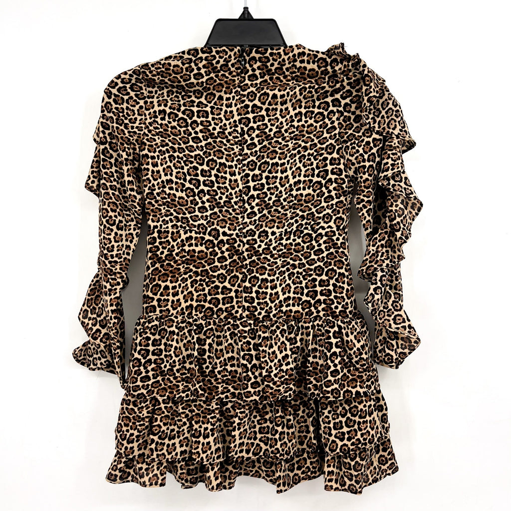 BARDOT Girl's Whit Ra Ra Dress Size 10 MEDIUM Leopard Ruffle Long Sleeve NWT