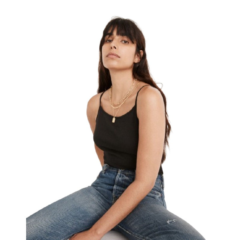 Madewell Women's Ribbed Spaghetti-Strap Bodysuit XS Black Thong AN423 NWT