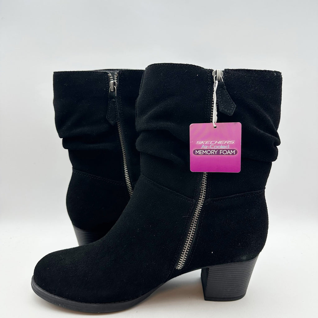 SKECHERS Womens Taxi Compelling Flirt Bootie Size 10 Black Suede Heels Boots NIB