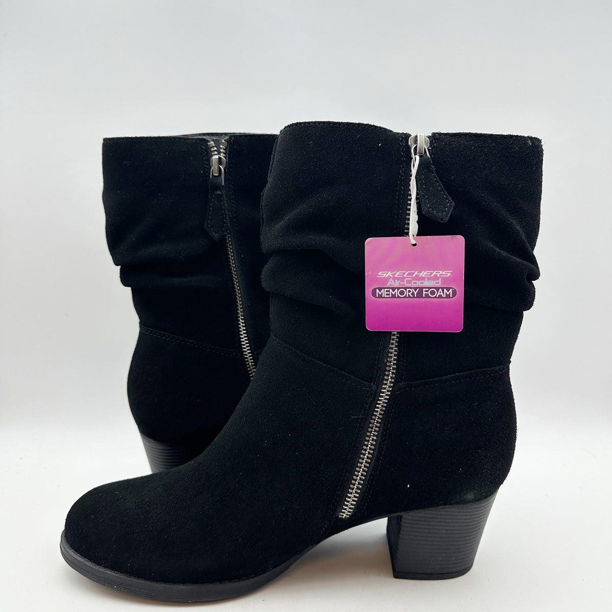SKECHERS Womens Taxi Compelling Flirt Bootie Size 10 Black Suede Heels Boots NIB