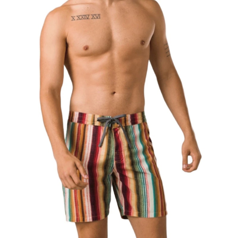 PRANA Mens Fenton Board Shorts Size 38 XL Multi Baja Stripe 7" Inseam UPF 50 NWT