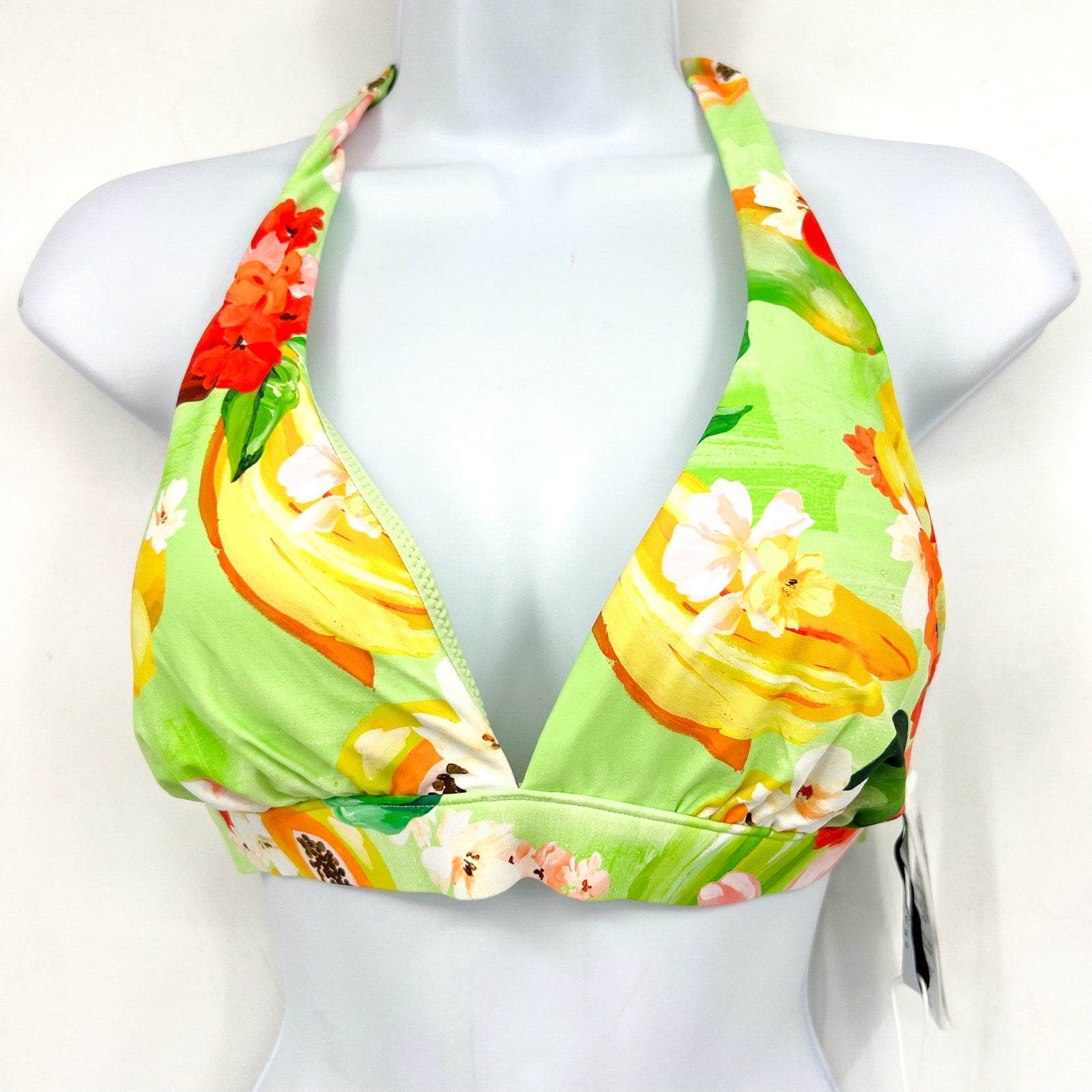 SEAFOLLY Women's Tropique Triangle Bikini Top Size 10 Green Floral Aloe Gel NWT