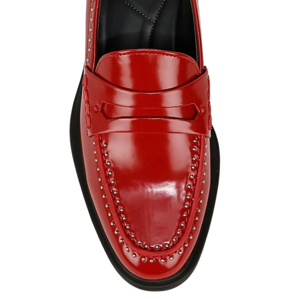 Franco Sarto Womens Eden Studded Loafers US 7 M EU 37 Red Slip On NWOB