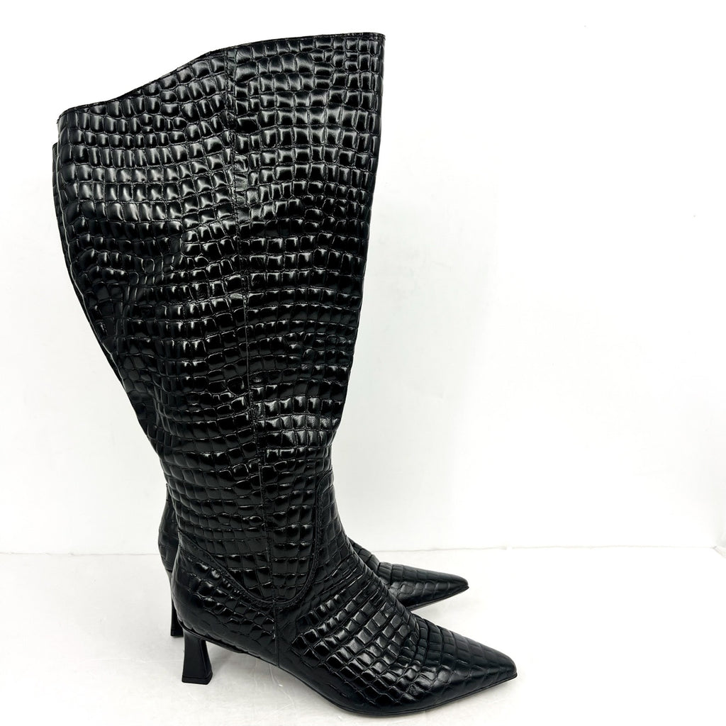 Naturalizer Deesha Knee High Boot US 11 WIDE- EXTRA WIDE CALF Black Croco NWOB