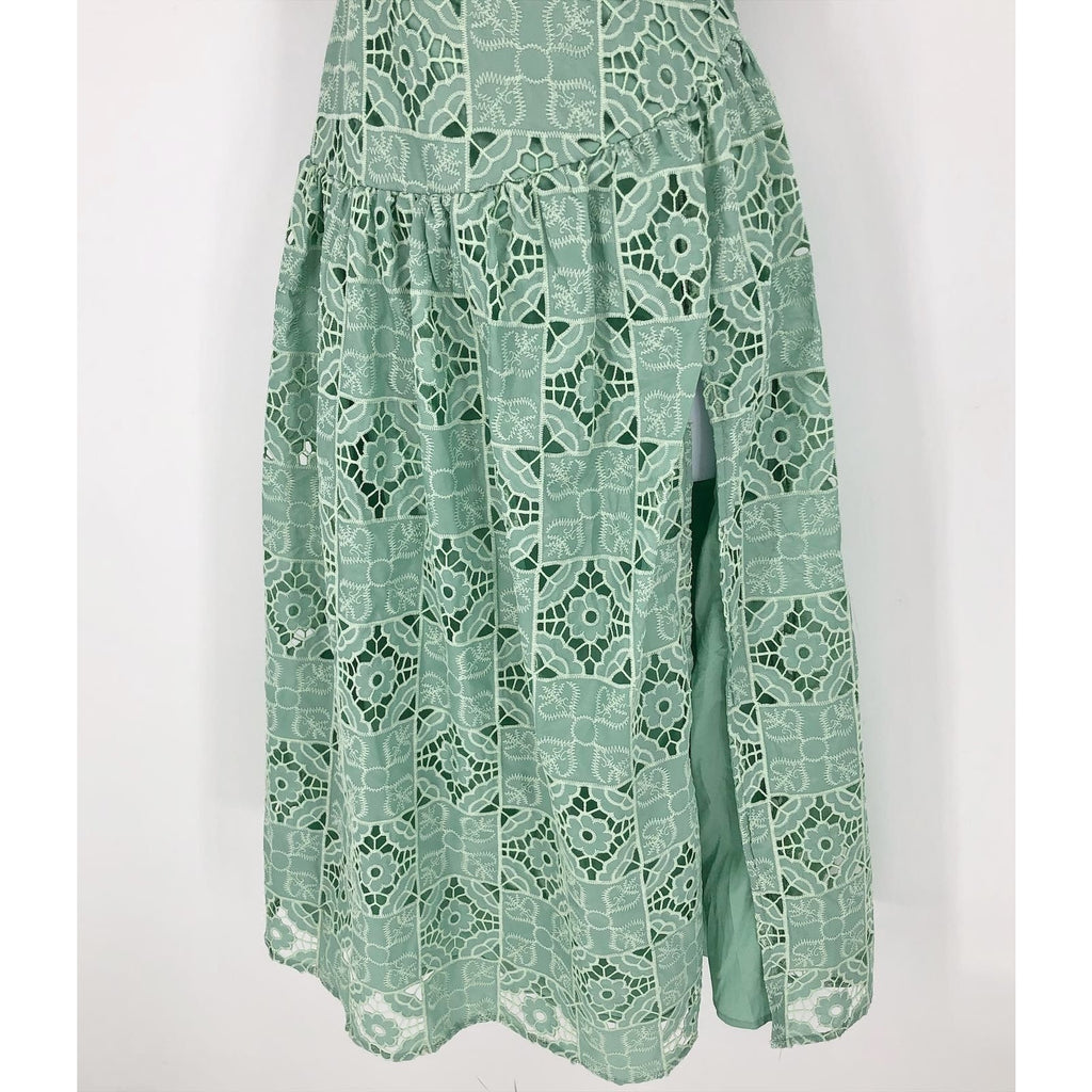 ASOS DESIGN One Shoulder Midi Dress Small Sage Green Patched Lace Ruffle NWOT
